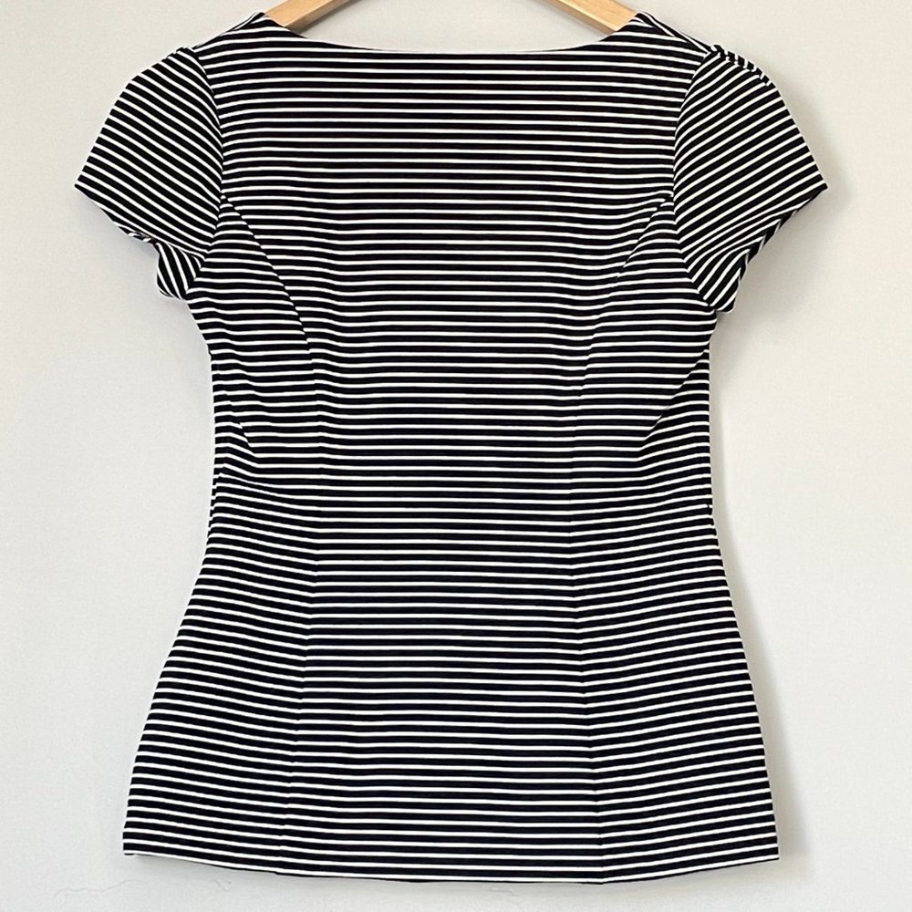 Black & White White House Black Market Striped Lined Cap Sleeve Top - Picture 2 of 5